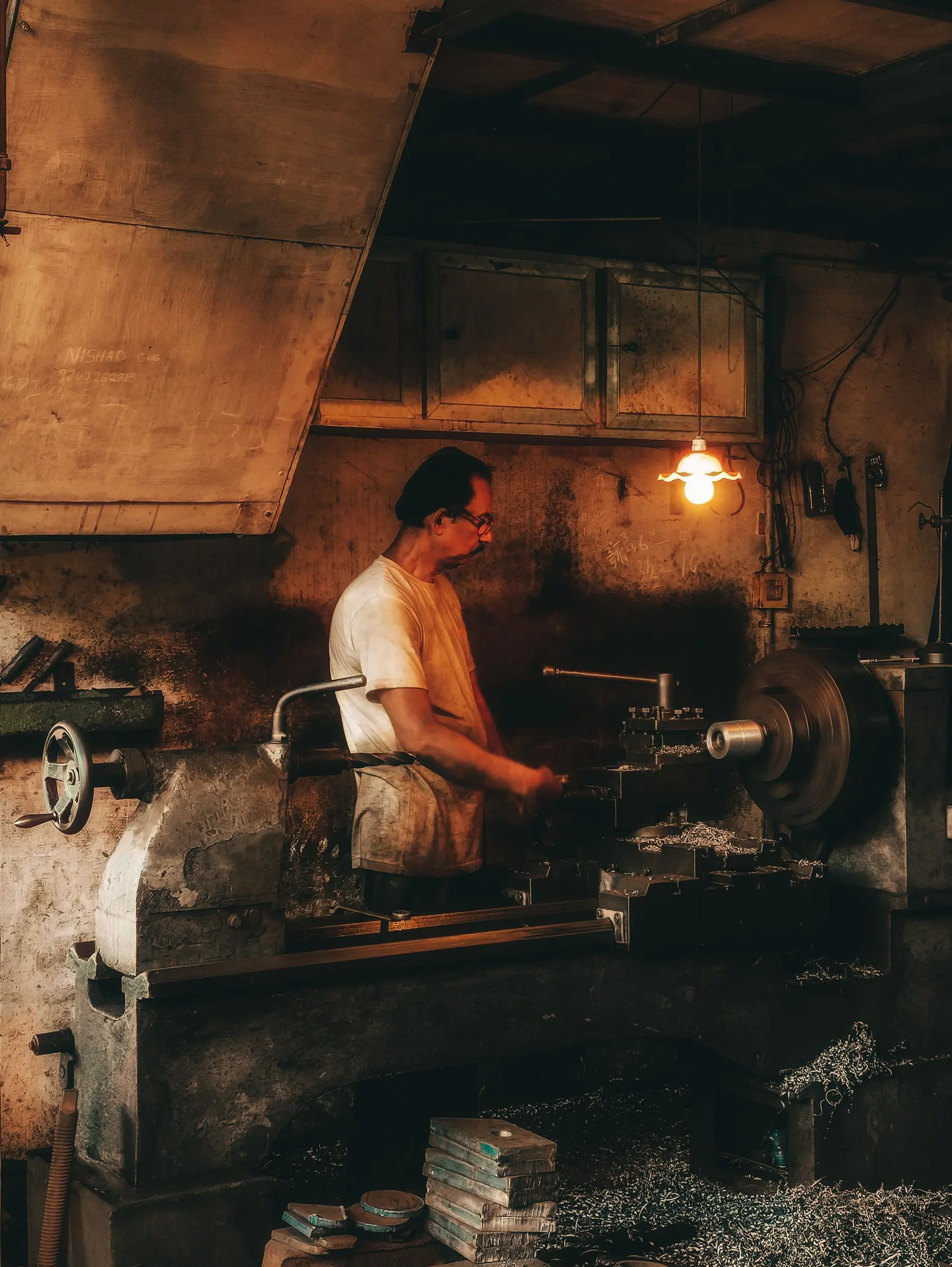 Craftsman at a lathe